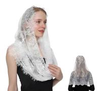 HQR Velo di Pizzo Bianco,Forma Infinity Tradizionale di Ispirazione Vintage In Stile Spagnolo,Chiesa Sposa Mantilla Velo,Cattolica Sciarpe,Sciarpa Latina Che Copre La Testa Della Chiesa