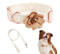 HQREA - Set di collare e guinzaglio per cani in pizzo con fiori alla moda, collare per cani ricamato, con chiusura in metallo, guinzaglio regolabile, per cani di taglia piccola, S