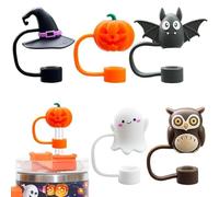 HQRKOTM 6pcs Halloween Straw Cover Cap for Stanley Cup 30/40oz, Spooky Silicone Straw Cap Bats Pumpkin Lid with Tip for Straws 10 mm Accessories for Gifts