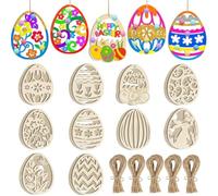 HQRKOTM Ciondoli Legno Confezione da 30 per Bambini Uova Conigli Fiori da Dipingere per Lavoretti Creativi