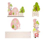 HQRKOTM Decorazione Tavolo in Legno con Conigli e Uova Colorata Ideale per Feste e Casa