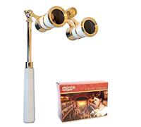 HQRP 3 x 25 occhiali da opera, binocolo con manico estensibile integrato, bianco perla con finiture dorate con ottica cristallina (CCO)