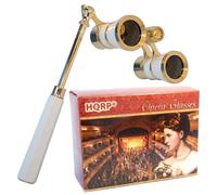 HQRP 3X25 Binocolo Con Manico Ottica Cristallina CCO Bianco Perla Rifinitura Oro