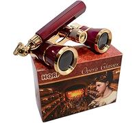 HQRP binocolo 3 x 25 binocolo W/Crystal ottica (CCO) bordeaux con finiture in oro W/Built-in manico allungabile