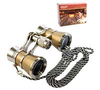 HQRP - Binocolo da teatro 3 x 25 con finitura, catenella per il collo e messa a fuoco centrale, colore: oro/argento