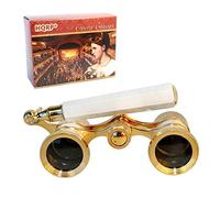 HQRP Binocolo da teatro 3 x 25 con manico pieghevole estendibile incorporato di colore oro/bianco perlato