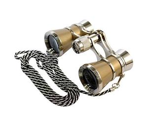 HQRP Binocolo da teatro 3 x 25 di colore oro/argento con messa a fuoco centrale con catenella d'argento per il collo