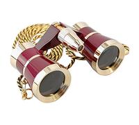 HQRP Binocolo da teatro 3 x 25 di colore oro/rosso con luce da lettura con finitura dorata e catenella per il collo con nuova tecnologia ottica cristalline (CCO)