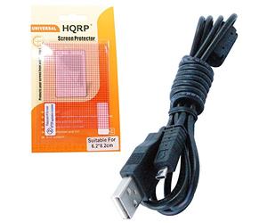 HQRP Cavo USB Compatibile con Fotocamera Digitale Panasonic DmC-LZ7 / DmC-LZ8 / DmC-TZ1 / DmC-TZ2 / DmC-TZ3 / DmC-TZ4 / DmC-TZ5 Proteggi Schermo LCD