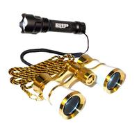 HQRP Opera Theater Binocolo 3X25 Occhiali W/ Oro Orlo + Ultra Luminoso Flashligh