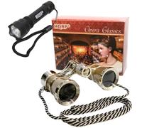 HQRP Opera Theater Binocolo 3X25 Ottiche Occhiali W/Catena + Compatto Flashligh
