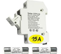HQRP Solare PV CFPV-32 din Binario Fusibile Sostegno+2-Pack 15 Amp Fast Acting