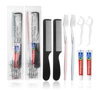 HQSLsund 50 confezioni di spazzolini da denti usa e getta con pettine filo interdentale confezionati singolarmente, dentifricio da viaggio da 10 g, pettine per capelli nero da 7 pollici Floss Pick