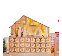 Hqunjikp Scatola per presepe 'Avvento, 24 giorni, decorazione natalizia in legno, con cassetti a LED, calendario per conto alla rovescia, per interni, vacanze, casa, scrivania, bambini