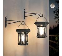 Hqynss Lanterne solari da giardino a LED a energia solare, lampada da parete a sensore con 3 modalità di illuminazione, IP65, impermeabile, per marciapiede, terrazza, tavolo, esterno (2 pezzi)