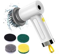 Hqynss Scrubber elettrico 4 in 1, senza fili, con 2 velocità e display LCD intelligente, spazzola elettrica portatile con 7 testine di ricambio per vasca, piastrelle, lavello, parete, calcare, piatto