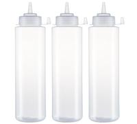 HR Hogar - Bottiglia di salse Squeeze, bottiglie spremuto riutilizzabili e riciclabili - Senza BPA, dispenser con tappo antigoccia - Made in Europe (trasparente, 1 L - 3 pezzi)