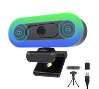 Hrayzan Webcam 2K per PC, Plug and Play, USB C con doppio microfono, luce ad anello, luce RGB di riempimento e copertura, webcam con messa a fuoco automatica per laptop, FOV a 65°, webcam in streaming