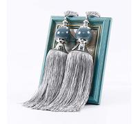 HREDZEO Fermatenda per Tende,2 PCS Fibbie per Tende con Cinturino con Nappe Corda per Tende Fatti a Mano per Tende Accessorio(Grigio)
