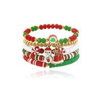 Hremhoo Braccialetti natalizi da donna, bianchi, rossi, verdi, dischi, argilla, perline elasticizzate, braccialetti natalizi Heishi, impilabili, braccialetti dell'amicizia per le donne, Small, Argilla