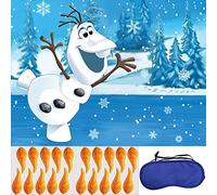 Hrency Gioco per bambini "Pin The Nose On The Olaf" (lingua italiana non garantita), gioco di feste, include 24 adesivi per il naso, maschera per gli occhi e poster, età 3+