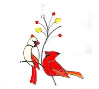 Hreyywo Una Coppia di Ornamenti per Decorazioni nel Vetro Colorato con Uccelli Rossi (Due Uccelli su Un Albero Rosso)
