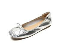 HRGKLMN Ballerine da Donna comode con Punta Quadrata, Ballerine Piatte, Scarpe da Donna morbide, Ballerines Traspiranti per Ufficio, Tempo Libero, Matrimonio e Viaggi,Silber,36 EU
