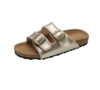 HRGKLMN Ciabatte Donna con Doppia Fibbia, Sandali alla Moda Donna Piatti con Effetto Metallico, comode Ciabatte per Tutti i Giorni e la Spiaggia,d'oro,43 EU