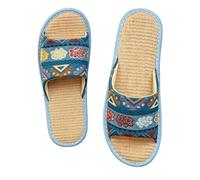 HRGKLMN Pantofole da Donna, Ciabatte da Uomo, Scarpe da Donna in Lino per Interno ed Esterno, Scarpe estive Traspiranti con Motivo Tradizionale Tessuto, Pantofole comode per la Vita,Blau,36 EU