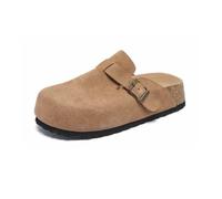HRGKLMN Zoccoli Ciabatte Donna, Sandali Stile Boston Donna comode Pantofole in Pelle Scamosciata Scarpe ergonomiche per Il Tempo Libero Quotidiano,Kastanienbraun,38 EU