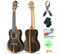 Hricane Ukulele da concerto da 58,4 cm, UKS-2, 4 corde per principianti, ukulele hawaiano sapele con custodia e set di corde per ukulele (Ziricote lucido)