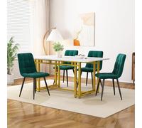 hrijusdif 120 x 70 cm Gold Esstisch mit 4 Stühlen Set,Moderne Küche Esstisch Set, dunkelgrüner Samt Esszimmerstühle, Gold Eisen Beintisch