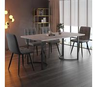 hrijusdif Essgruppe (5-tlg),Esstisch mit 4 Stühlen Set, Moderner Küchentisch Set, 140 × 80 cm Küchentisch mit Schwarz Metallbeinen, MDF Tischplatte in Grau,Dunkelgrau Leinen Esszimmerstühle