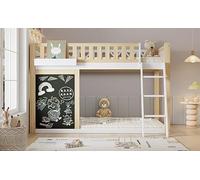 hrijusdif Letto a soppalco, con una piccola lavagna da dipingere, con scatola portaoggetti, ringhiera di sicurezza, spazio sotto il letto, pino + MDF, bianco e naturale, 90 x 200 cm