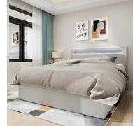 hrijusdif Modern Minimalist Upholstered Bed with Soft Embedded Headboard, 140 x 200 cm, Beige, Multifunctional Bedroom Furniture, High-Profile Storage Base with Gas Lift System, Mattress Not Included.