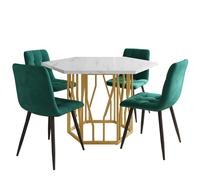 hrijusdif Set tavolo da pranzo e sedia (set da 5 pezzi), moderno tavolo da pranzo esagonale in marmo + 4 sedie da pranzo in velluto verde per creare un ristorante caldo e moderno, gambe del tavolo