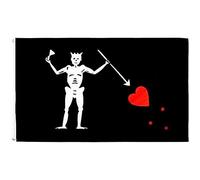Hrippy Pirata Edward Teach Flag Grande 3x5 Ft, Poliestere, Granmetti di Ottone per Bandiera per Esterni Bandiera della Barba Nera di Halloween Bandiera