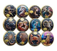 Hrippy Set 12 Monete Commemorative dello Zodiaco, Monete Commemorative a Colori Tradizionali, Monete Collezione d'Arte Vintage, Monete Portafortuna