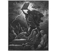 HRJUBWREE Dipinti Famosi Nordico Pittura Tela Immaginie Bibbia Mosè che spezza le tavole della legge di Gustave Dore Per la Decorazione della Camera da Letto 60x90cm