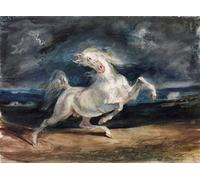 HRJUBWREE Dipinti Famosi Nordico Pittura Tela Immaginie Cavallo spaventato da un fulmine Cavallo spaventato da Ferdinandeugene Delacroix Per la Decorazione della Camera da Letto 60x90cm