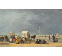 HRJUBWREE Dipinti Famosi Nordico Pittura Tela Immaginie L'ora del bagno a Deauville di Eugene Louis Boudin Per la Decorazione della Camera da Letto 60x90cm