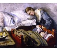 HRJUBWREE Dipinti Famosi Nordico Pittura Tela Immaginie Madre addormentata Christian Krohg Per la Decorazione della Camera da Letto 60x90cm