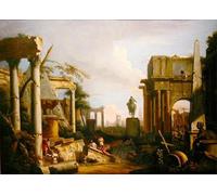 HRJUBWREE Dipinti Famosi Nordico Pittura Tela Immaginie Paesaggio con rovine classiche e figure di Marco Ricci Per la Decorazione della Camera da Letto 60x90cm