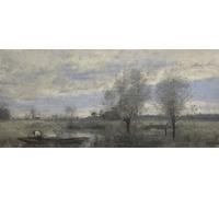 HRJUBWREE Dipinti Famosi Nordico Pittura Tela Immaginie Palluel Boater nelle paludi di Jean Baptiste Camille Corot Per la Decorazione della Camera da Letto 60x90cm