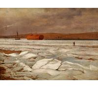 HRJUBWREE Dipinti Famosi Nordico Pittura Tela Immaginie Scena del porto ghiacciato di William H. Piton Per la Decorazione della Camera da Letto 60x90cm
