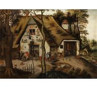 HRJUBWREE Dipinti Famosi Nordico Pittura Tela Immaginie Scena di villaggio con taverna a Sandi Pieter Brueghel il Giovane Per la Decorazione della Camera da Letto 60x90cm