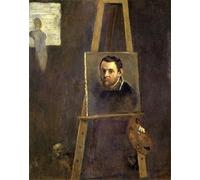 HRJUBWREE Dipinti Famosi Stampe d'Arte Mural Dipinto Autoritratto su cavalletto in bottega di Annibale Carracci Per la Decorazione del Soggiorno 60x90cm