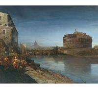 HRJUBWREE Dipinti Famosi Stampe d'Arte Mural Dipinto Castel Sant'Angelo Al Crepuscolo Di Oswald Achenbach Per la Decorazione del Soggiorno 60x90cm