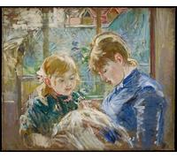 HRJUBWREE Dipinti Famosi Stampe d'Arte Mural Dipinto la figlia dll'artistas Julie con la sua tata di Berthe Morisot Per la Decorazione del Soggiorno 60x90cm