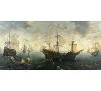 HRJUBWREE Dipinti Famosi Stampe d'Arte Mural Dipinto l'armata spagnola contro l'inglese di Cornelis Claesz Van Wieringen Per la Decorazione del Soggiorno 60x90cm